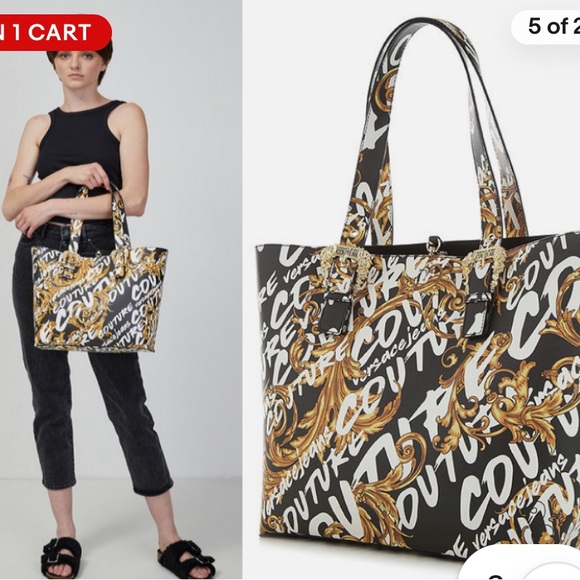 Versace Black and Gold Women's Tote Bag and Pouch - Picture 2 of 10